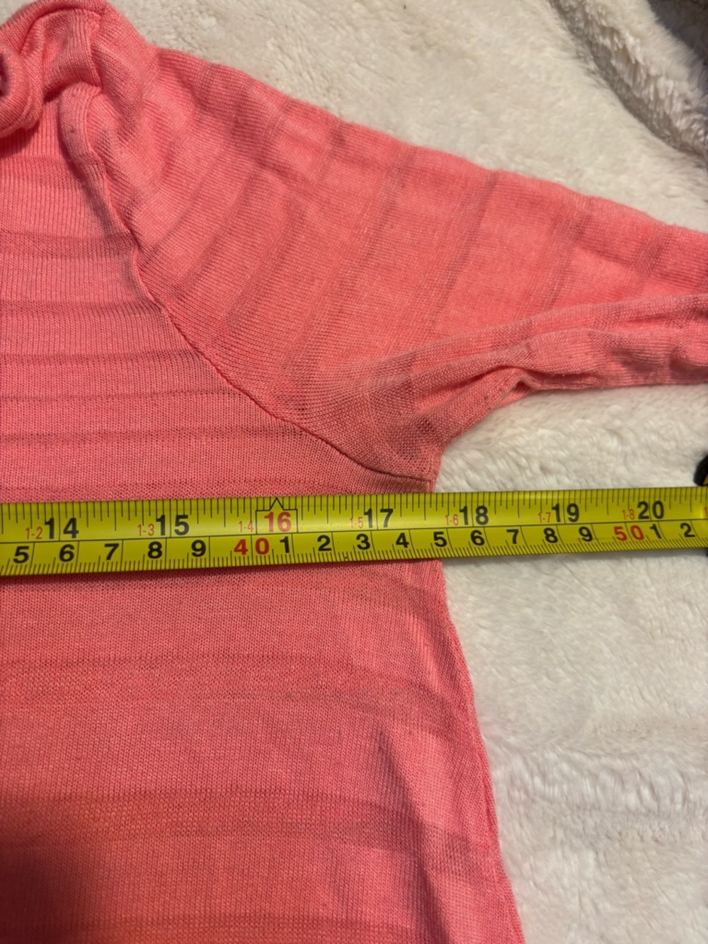 Forever 21 Top Small Coral Pink Semi-Sheer Striped Long-Slv Boat Neck Stretch - Picture 12 of 14
